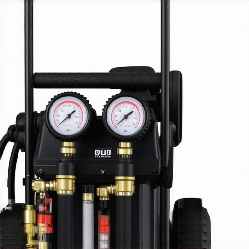 Close-up of a professional power washer with adjustable nozzles and eco-friendly cleaning solutions.