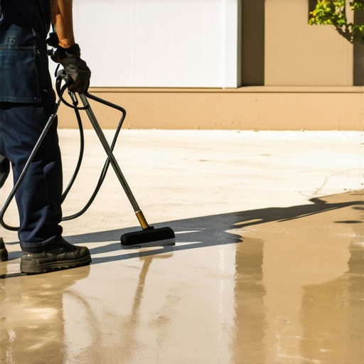 Advanced Power Washing Techniques 2024 Power washer applying sealant to a concrete driveway with modern equipment