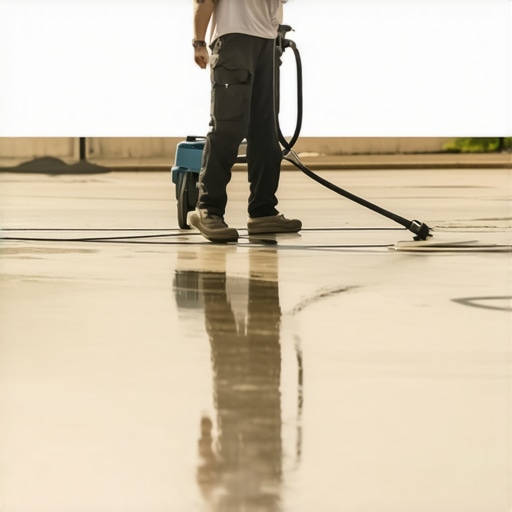 Advanced Power Washing Techniques Power washer using surface cleaner attachment on driveway