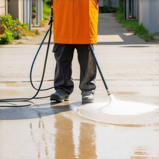 Expert Power Washing Equipment in Use Power washer cleaning driveway with spray pattern
