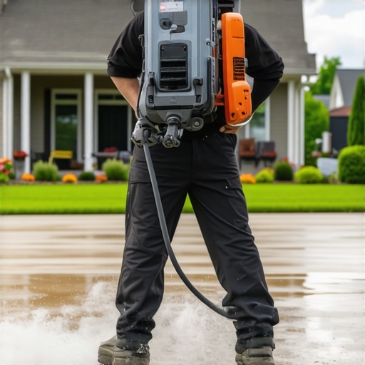 Expert Power Washing Technique Professional power washer with advanced equipment demonstrating proper technique