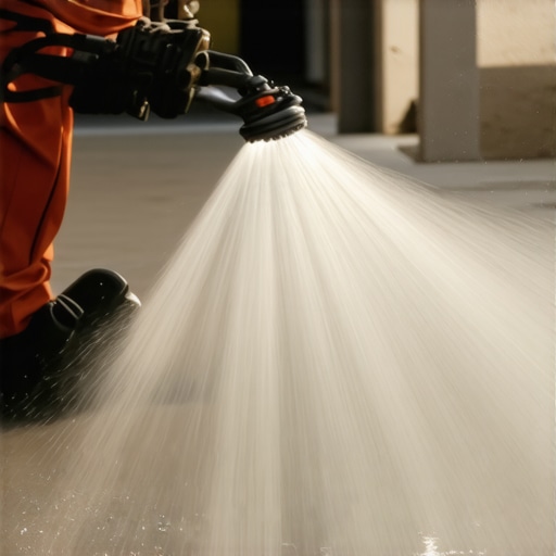Power Washer Nozzle in Action Professional power washing on concrete with water spray