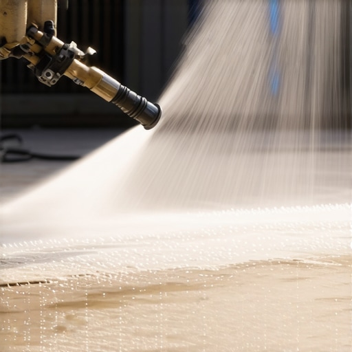 Precision Spray Technique on Concrete Close-up of power washer nozzle demonstrating spray angle adjustment on concrete surface