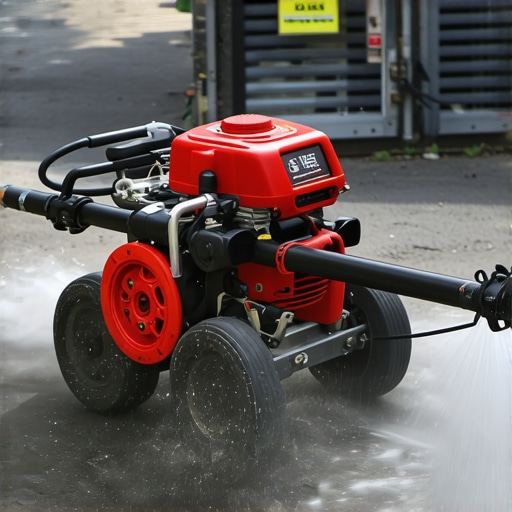 Power washer tools including nozzles, surface cleaner, and extension wand arranged professionally.