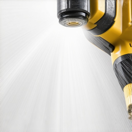 Advanced Power Washer Nozzle Close-up of a high-tech pressure washer nozzle with water spray demonstrating advanced equipment
