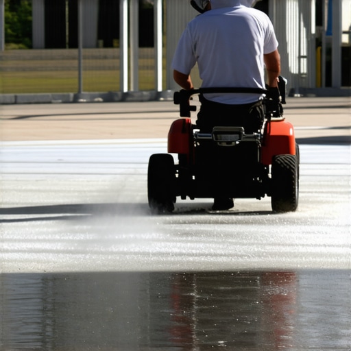 Advanced Power Washing in Action A skilled technician operating a high-efficiency power washer on a driveway, showcasing advanced techniques