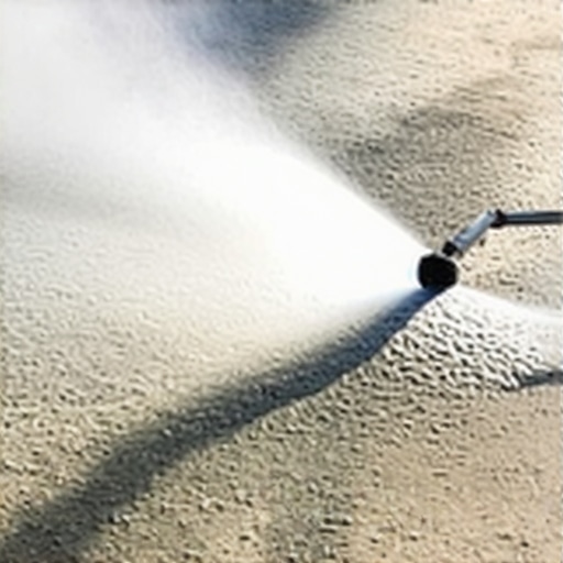 Close-up of a power washer nozzle spraying concrete surface demonstrating precision