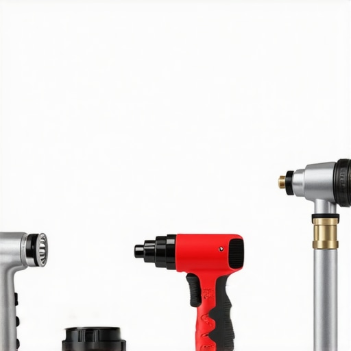 Various power washer nozzles with spray angles used in cleaning surfaces.