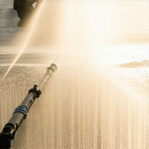 Professional Power Washing Equipment in Action A professional power washer cleaning diverse surfaces with various nozzles and techniques.