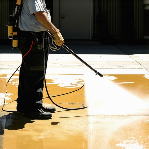Professional Power Washing Equipment Power washer with adjustable nozzle cleaning a driveway