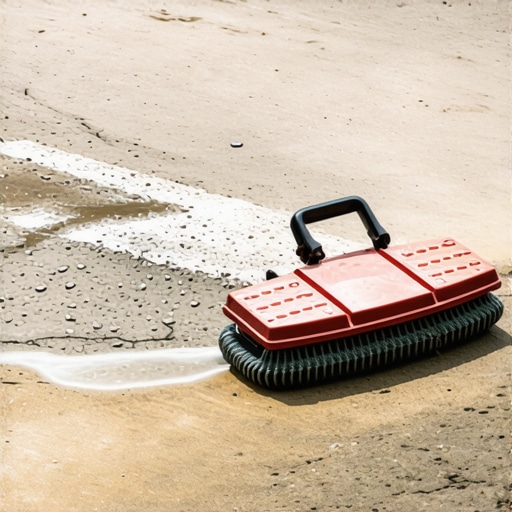 Power washer with surface cleaner attachment cleaning a driveway efficiently.