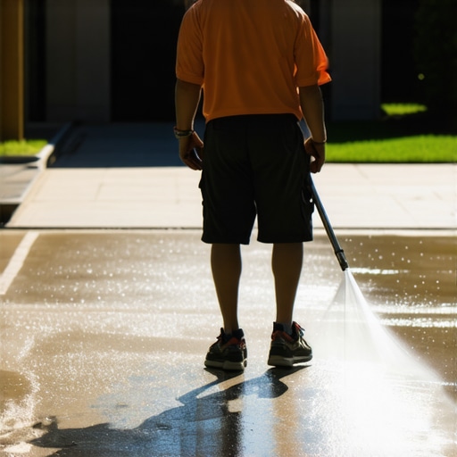 Professional power washer with surface cleaner on driveway