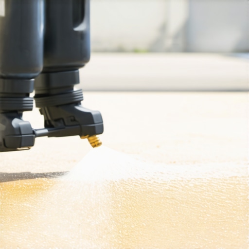 Professional power washer adjusting nozzle and pressure on a surface