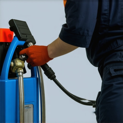 Technician inspecting power washer hoses and nozzles for wear and tear