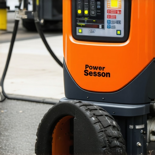 A detailed view of a power washer equipped with smart sensors and maintenance tools for optimal performance