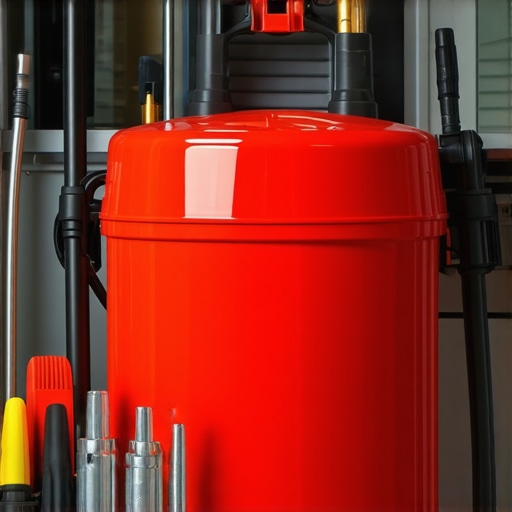 A detailed view of power washer nozzle tips and maintenance supplies ready for use.