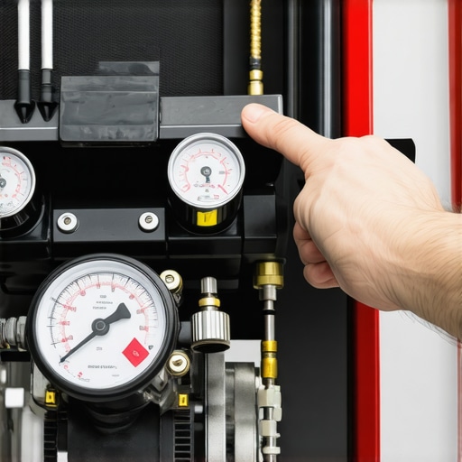 Technician inspecting a power washer with gauges and tools
